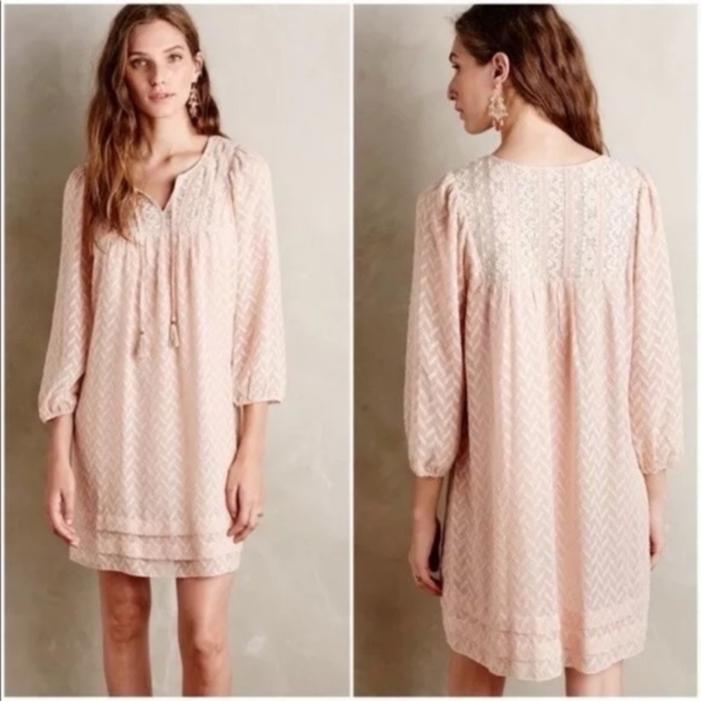 ANTHROPOLOGIE One September Anwen Peasant Boho Tassel Dress